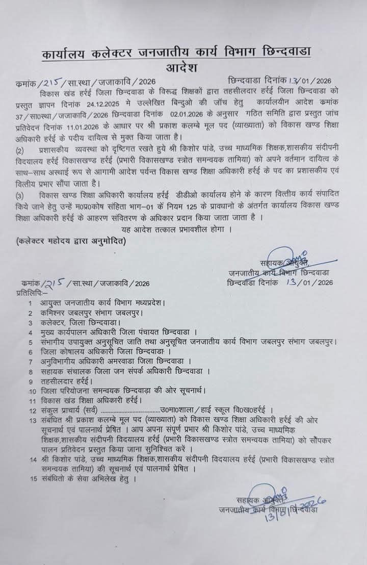 विभाग द्वारा जारी आदेश